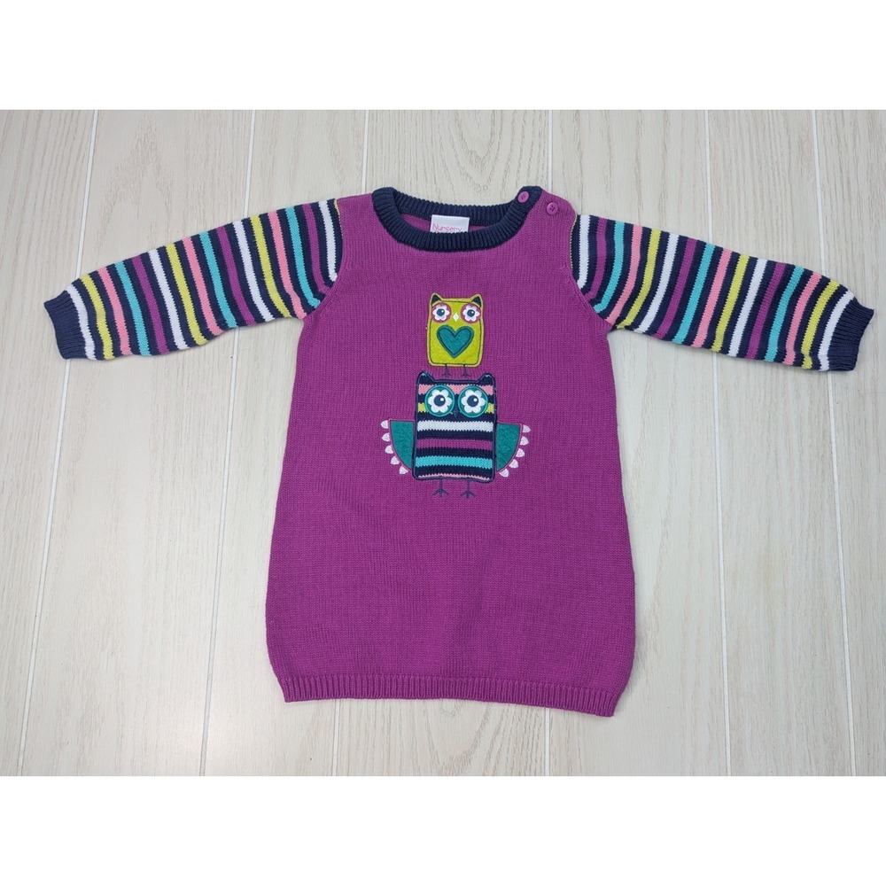 Nursery‎ Rhyme 18 months cotton sweater knit dress purple stripes owls